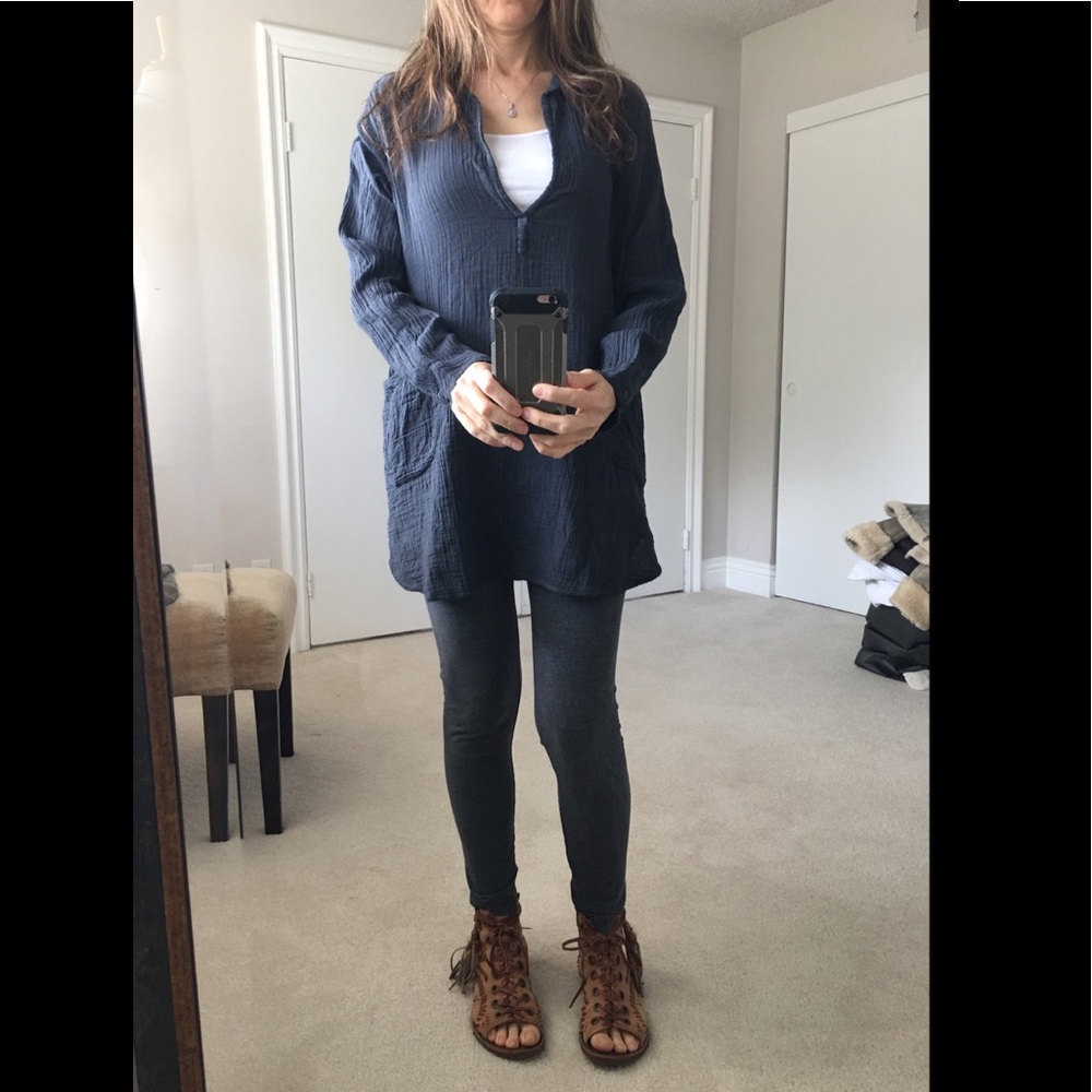 Double Layer Cotton V-Neck Tunic w Pockets S/M